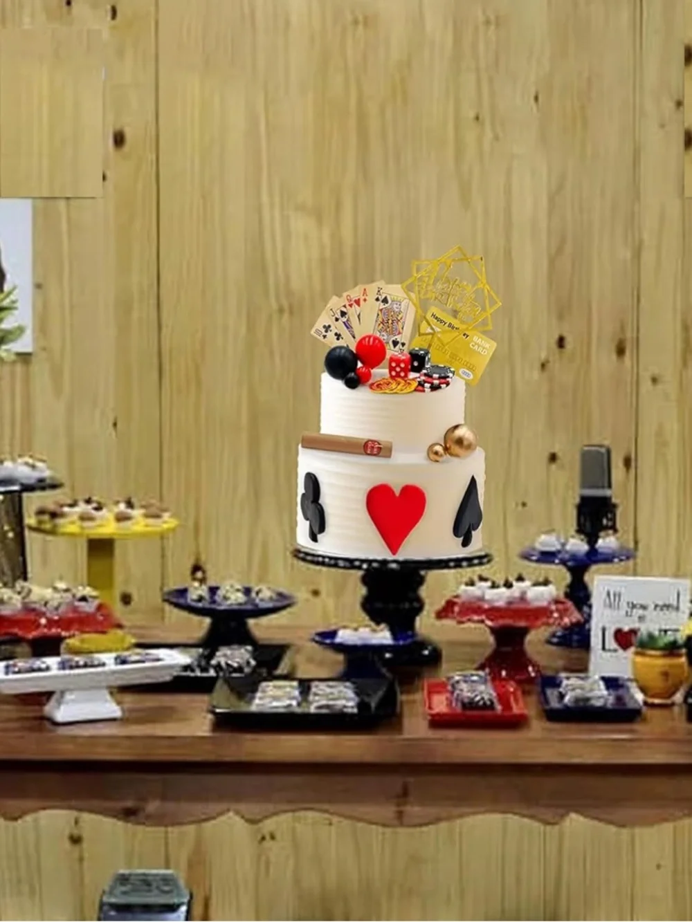 Casino Birthday Cake Toppers - Black Red Gold Party Picks